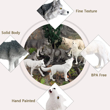 Rcomg 8Pcs Wolf Toy Figures, Realistic Wild Animal Wolf Figurines Plastic Jungle Forest Animal Toys Figurines For Kids Boys Girls