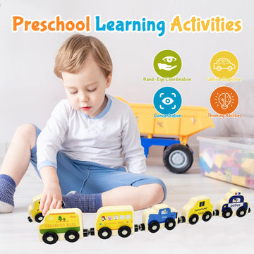Montessori Toys For Toddler Age 1-3, Toddler Toy Wooden Magnetic Traffic Train Set With Playmat/Storage Bag For Baby Boy, Birthd