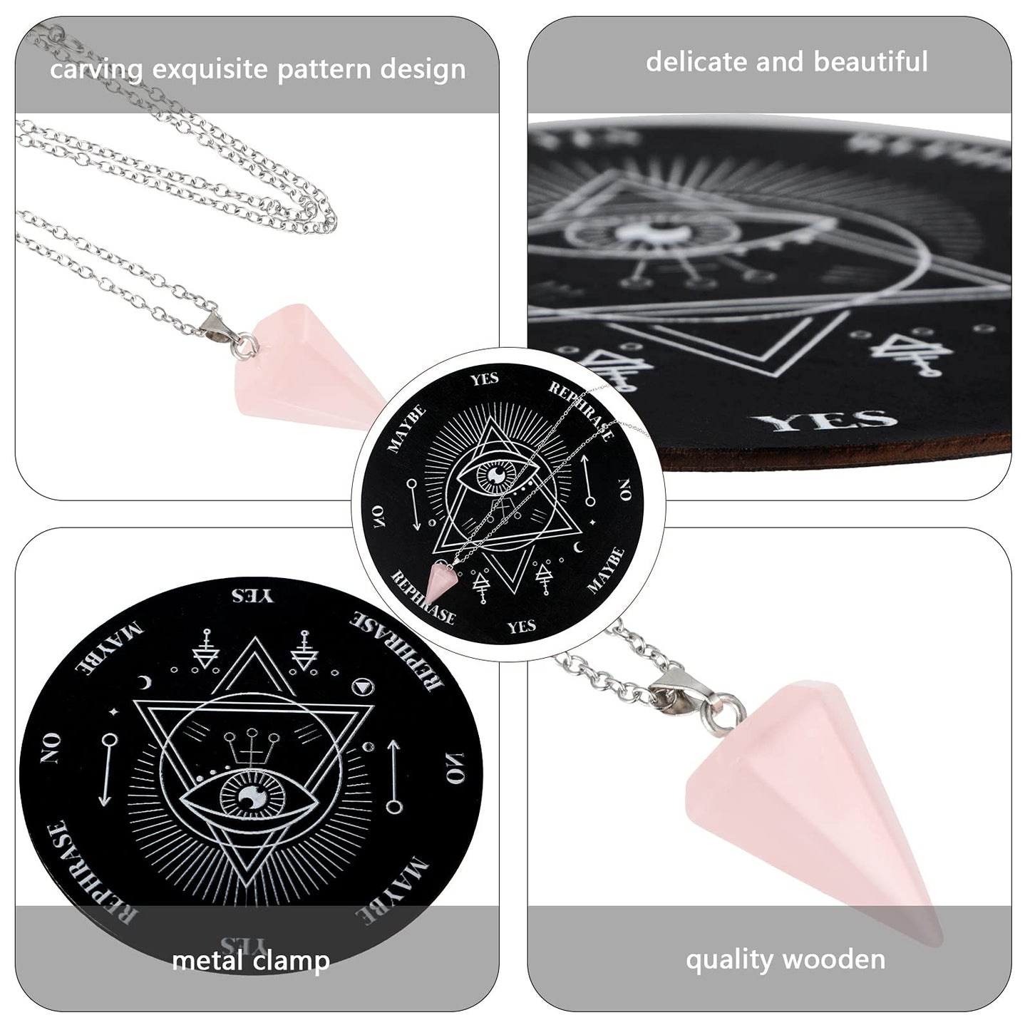 Jetec Wooden Pendulum Board Dowsing Divination Pendulum Witchcraft Altar Supplies With Crystal Necklace And Wooden Pendulum Boar