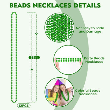 12 PCS St. Patricks Day Beads Necklace, 33'' Green Mardi Gras Beads Necklaces Christmas Necklaces Irish Saint Patricks Necklaces