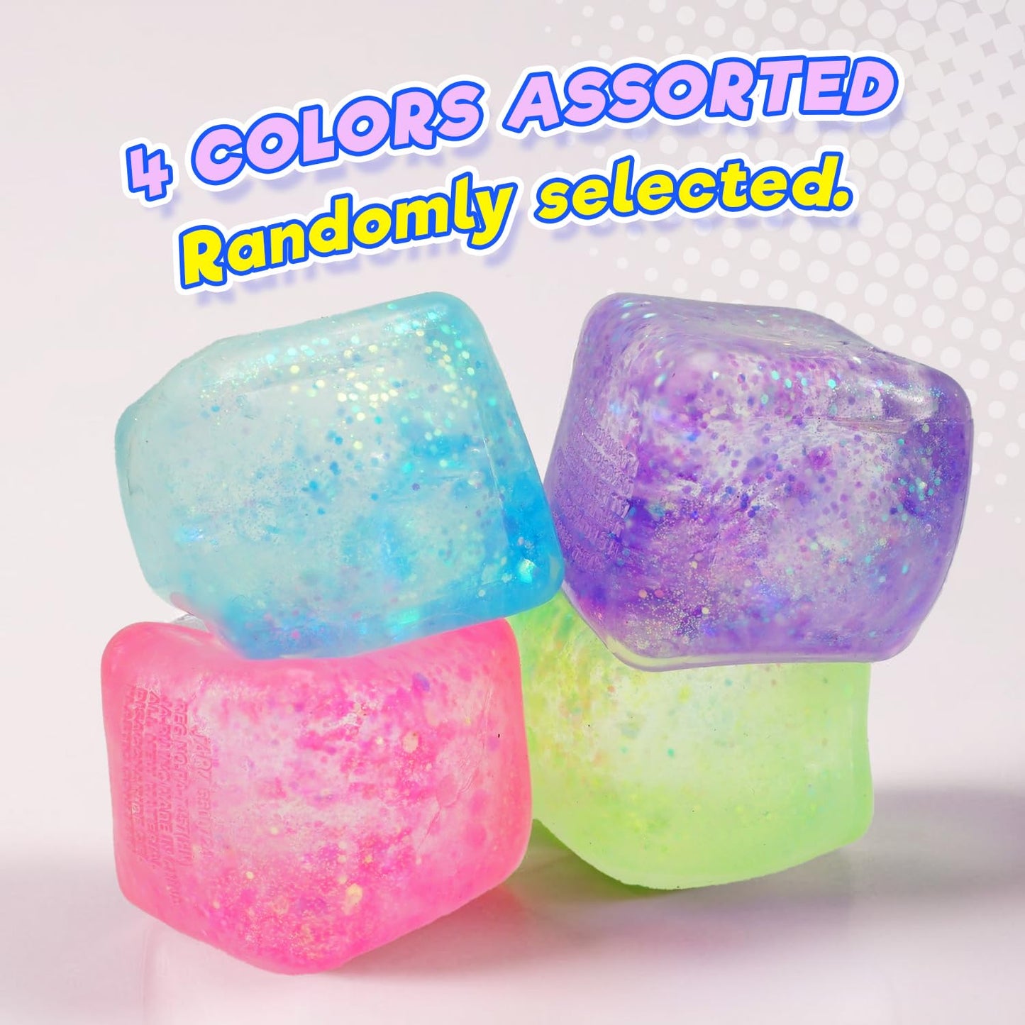 JA-RU Squishy Kool Kube (1 Cube Assorted) Irresistible Squeezy Glitz Cube Toy for Boys & Girls. Stretchy Ulti-Malt Squish Feel Fidget for Kids  Teen & mature-themed. Stress Relief Fun Party Favor. 4542-1