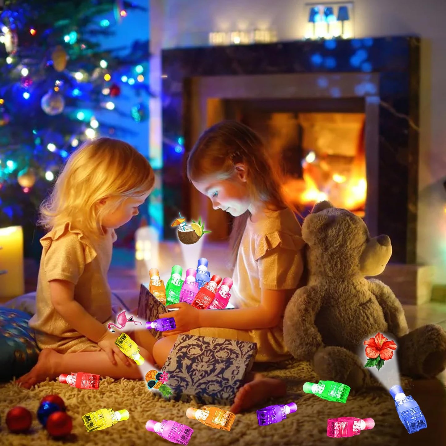 32Pcs Finger Lights Tropical Luau Party Favors Decorations, Hawaiian Goodie Bags Stuffers Summer Beach Party Favors for Kids Sum