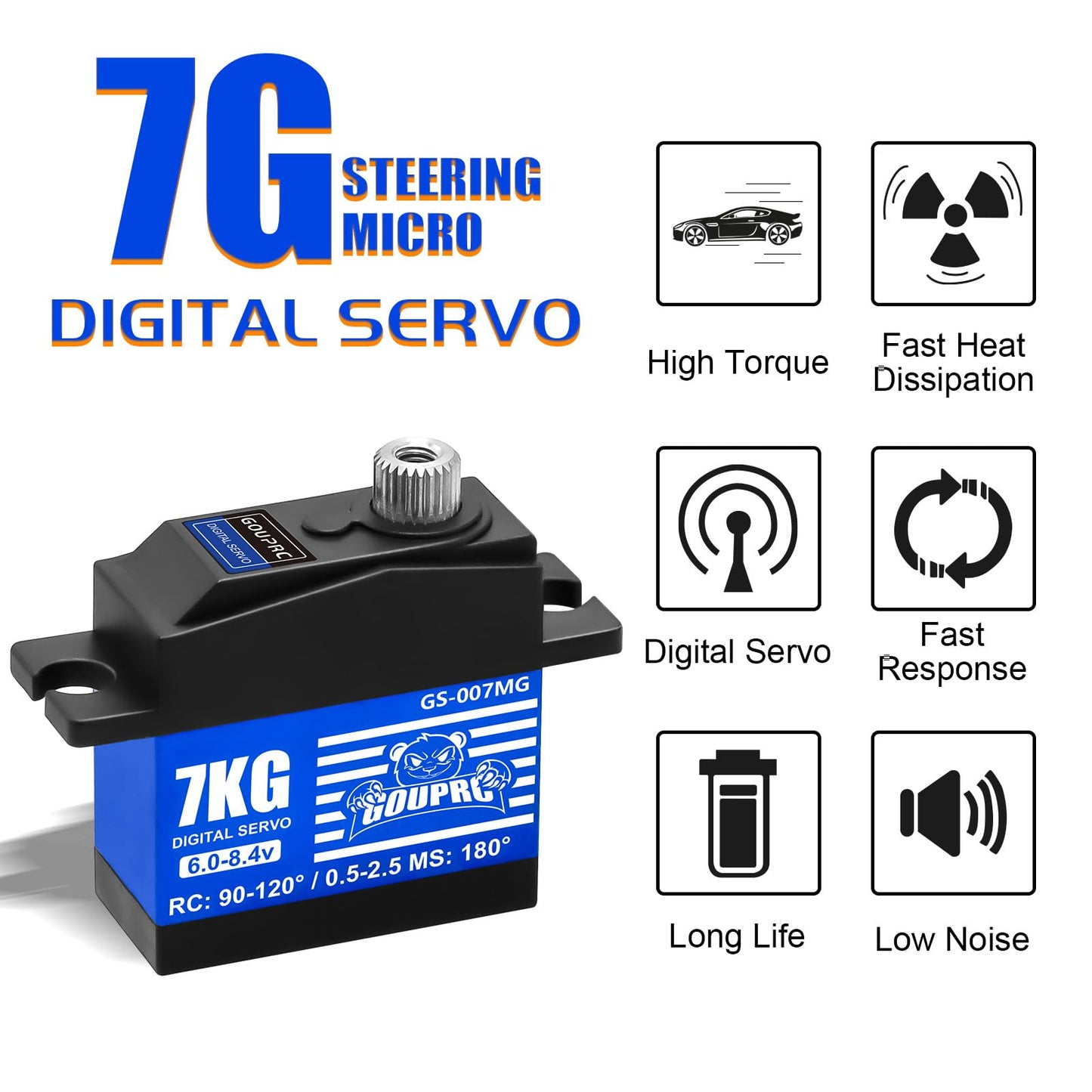 GOUPRC 21G 7KG RC Micro Digital Medium-Aluminum Servo, High Torque Metal Steel Gears with 25T Servo Horn for 1/14 1/16 RC Car Cr