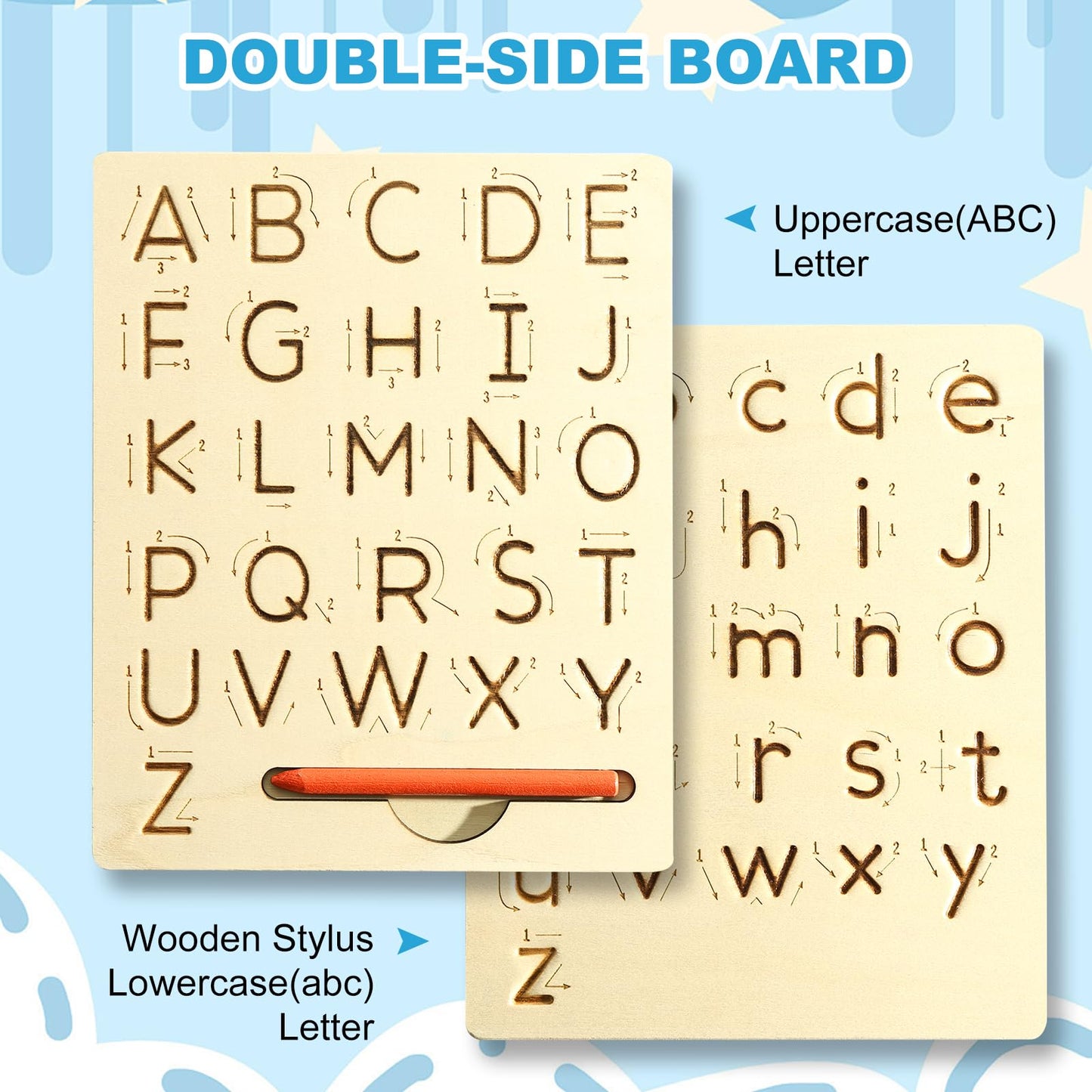 Hzsshb Wooden Letters Practicing Board,Reusable Handwriting Alphabet Tracing Board Double-Sided Toddlers And Preschool Gifts Lea