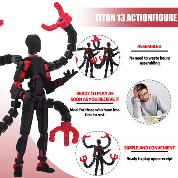 PkghoKids T13 Action Figure - 7.2 Inch Multi-Jointed Movable Toy, Black Red - Assembled Desktop Decoration for Collectors