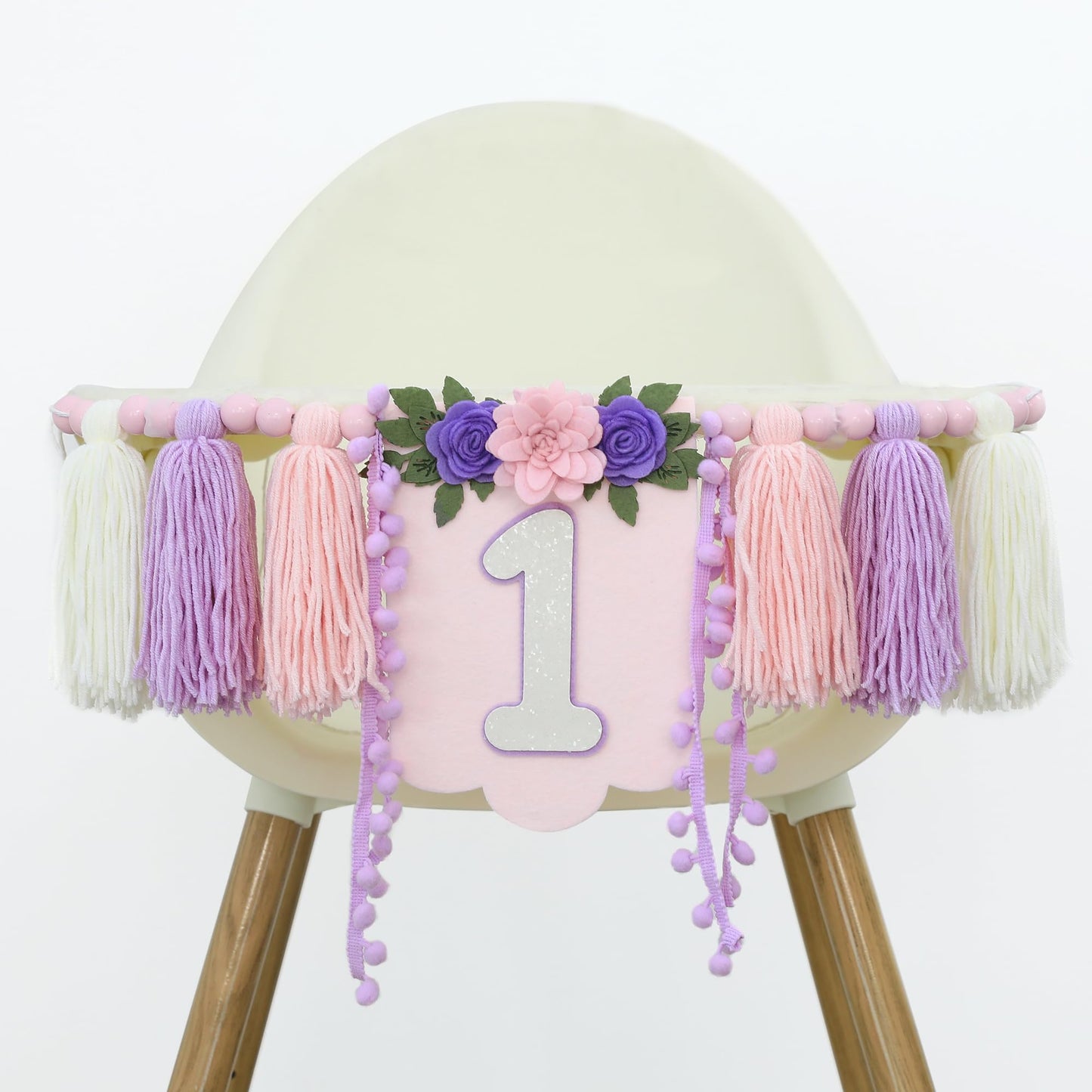 HODIHIWI Handmade Wildflower 1st Birthday High Chair Banner Purple Pink Floral Theme Party Decoration For Girls Wall Hangings De