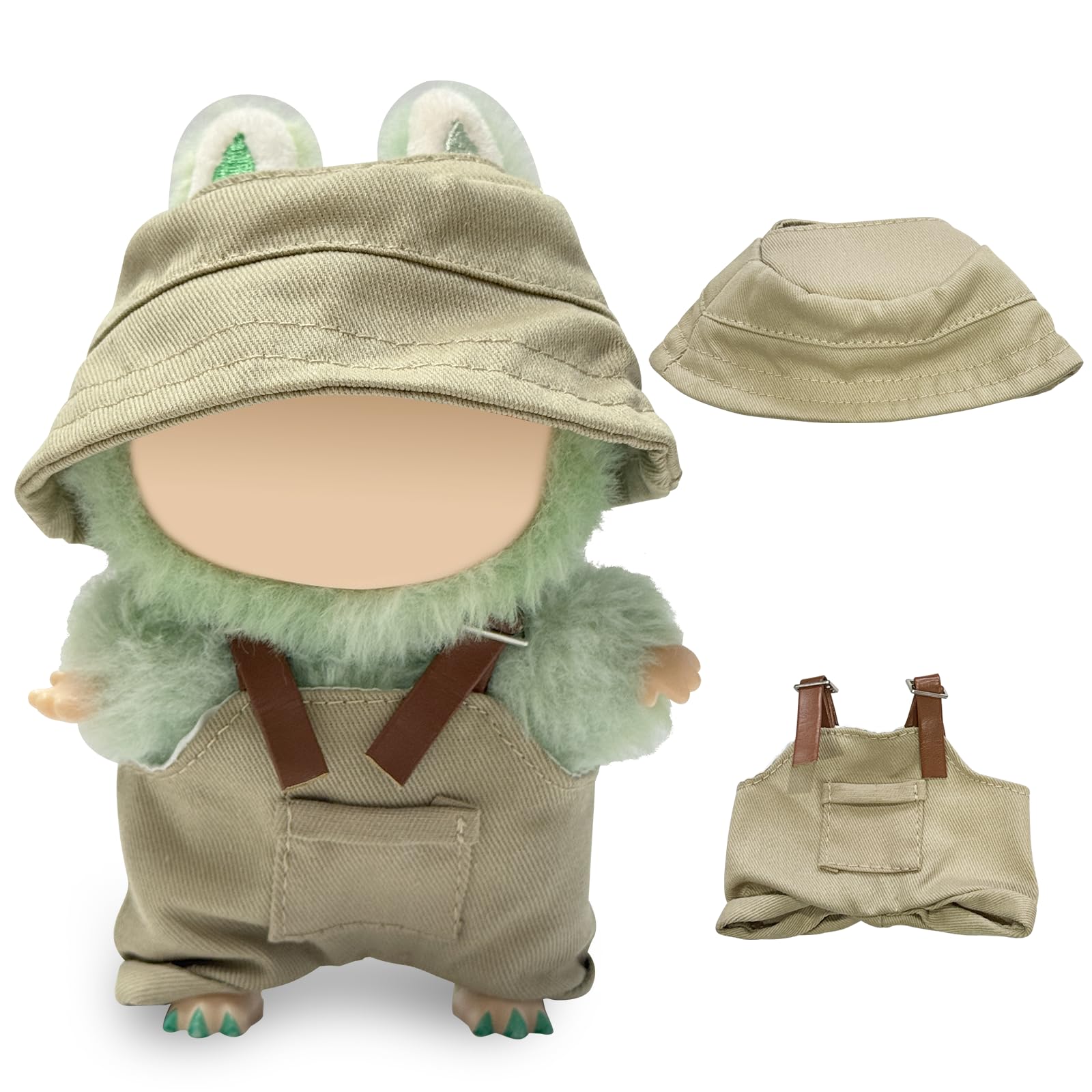 17cm Light Purple Outfit Set (Doll Not Included) - Bucket Hat  Overalls Shorts  Mini Camera & Shoes  Cute Style for 17cm Doll Dress-up (Blac SC)
