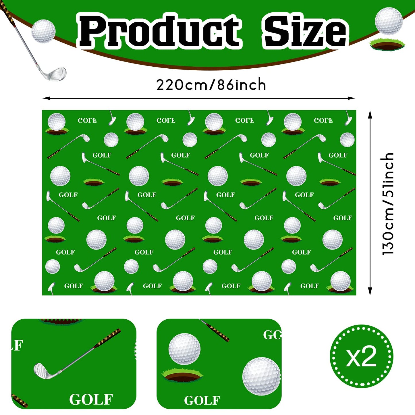 Golf Tablecloth Golf Party Decorations Golf Themed Party Supplies Rectangle Plastic Disposable Golf Table Cover Golf Decorations For Birthday Party Picnic Sport Events, 86 X 51 Inch (2 Piece)