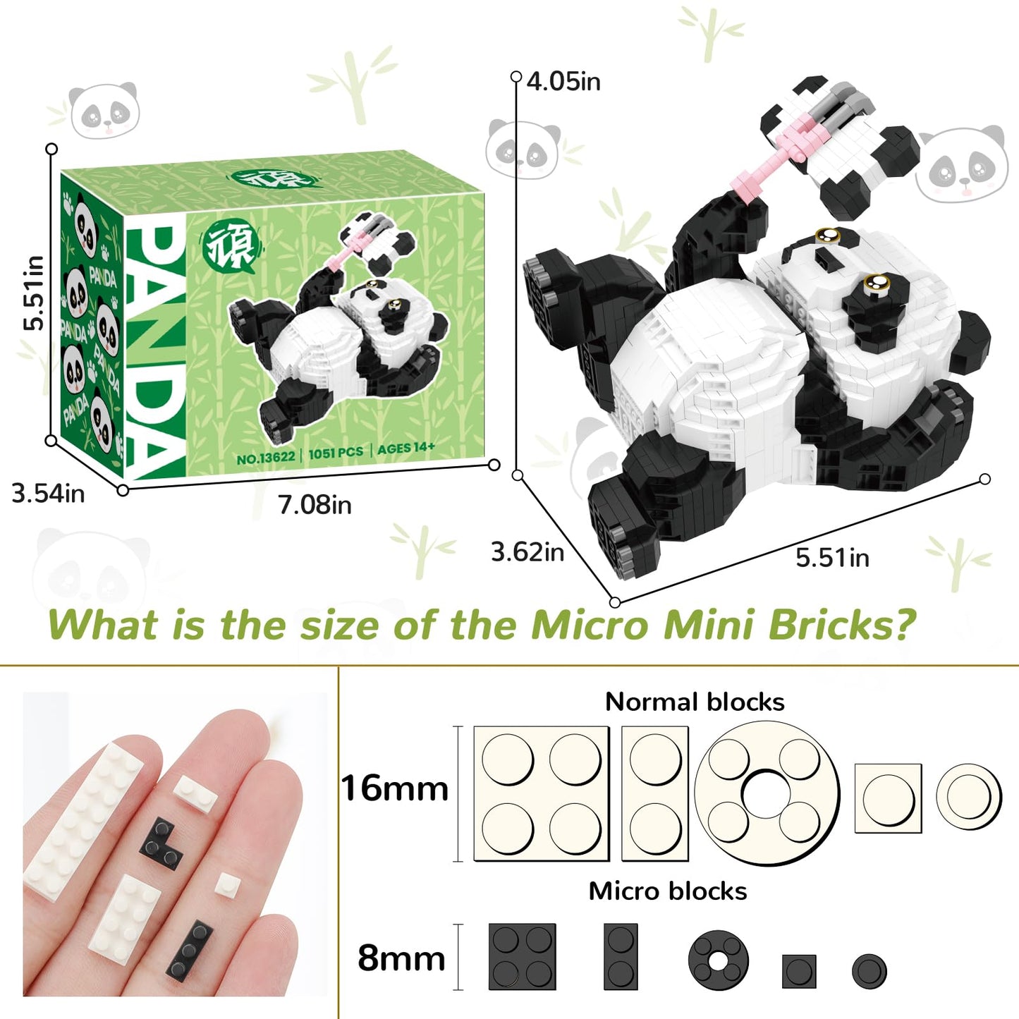 Panda Micro Mini Building Toy Bricks For Adults, 1051 Pcs Mini Building Blocks Animals Sets For Goodie Bags, Party Favors For Boys Girls 12+ 14+, Christmas Birthday Gift For Kids, Carnival Prizes