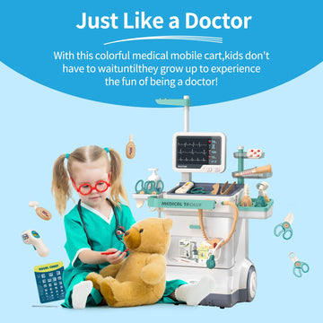 Deejoy Toy Doctor Kit for Kids, Pretend Medical Station Set for Boys & Girls, 26 Accessories Mobile Cart with Lights and Thermom