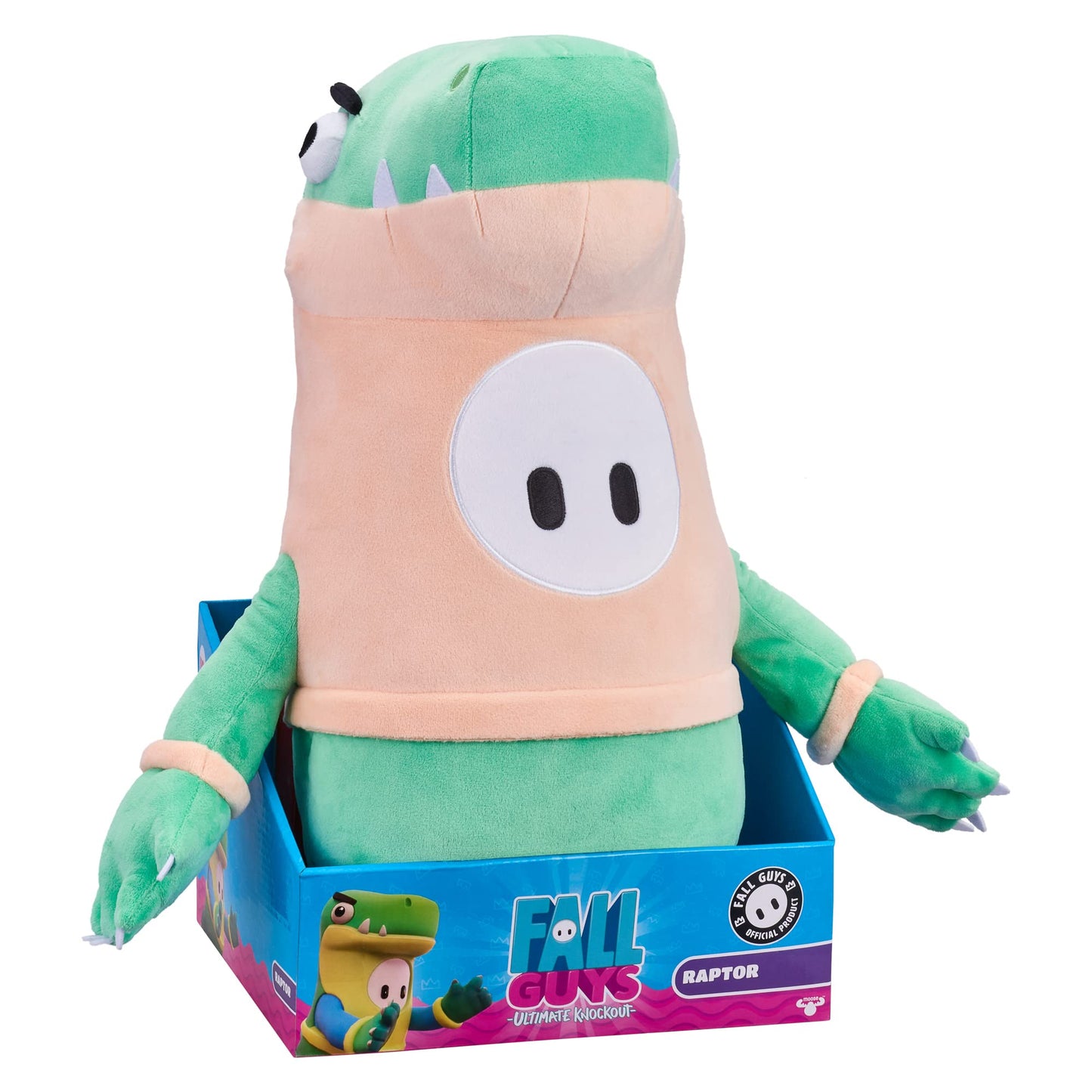 Fall Guys Moose Toys - Raptor Bean Skin - Official Collectable 18'' Large Super Soft Cuddly Deluxe Plush Toys From The Ultimate