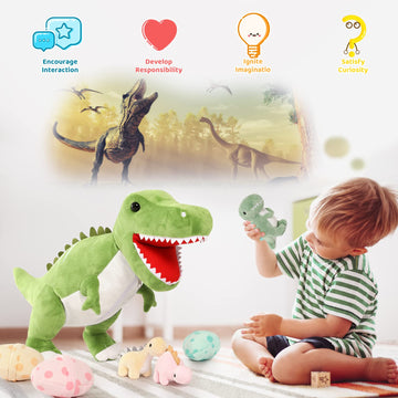 Morismos Giant Dinosaur Stuffed Animal,23.6'' Big Mommy Stuffed Dinosaurwith 3 Baby Dinosaurplush Toys & 3Eggs Plush Inside Its Zipper Tummy,Large Boy Girl Dinosaur Toysfor Kids Birthdaychristmas