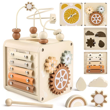 Vanplay Montessori Toys For 1+ Year Old Girls Boy Gifts, Wooden Activity Cube Sensory Toys For Babies 6-12-18 Months, Learning Educational Toys 1 2 3 Year Old First Birthday Gifts For Toddler 1-3