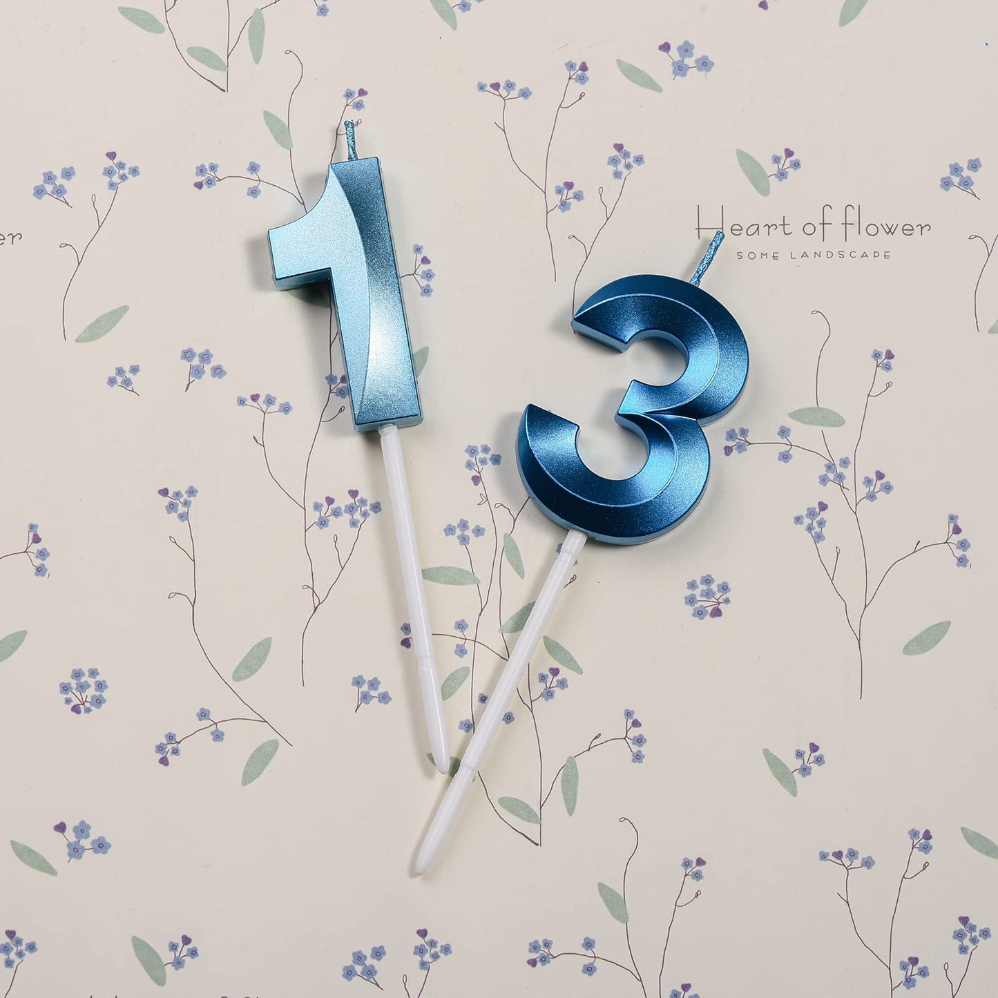 Bailym Blue Birthday Candles, Number 13 Cake Topper, 1.3 Inch, Synthetic Wax