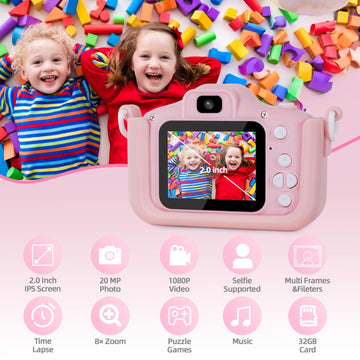 Kids Camera, 48Mp Digital Camera For Kids Video Recorder 1080P With 32Gb Sd Card, 2 Inch Ips Screen Toddler Camera Christmas Bir