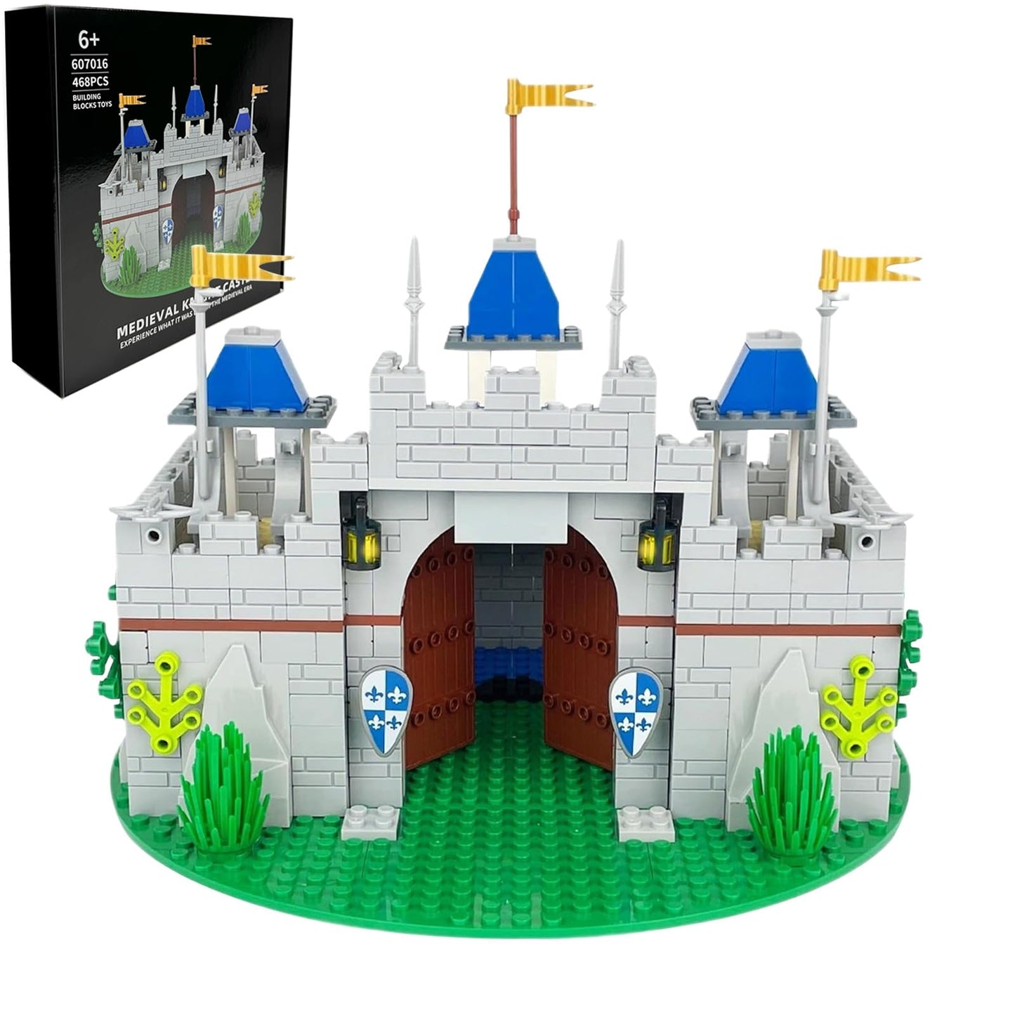 Usoway Medieval Knight Castle Building Blocks Set Comes with 12 Knights Figures Compatible with Lego Medieval Town Square Toys for mature-themed and Children Ages 6+  607016