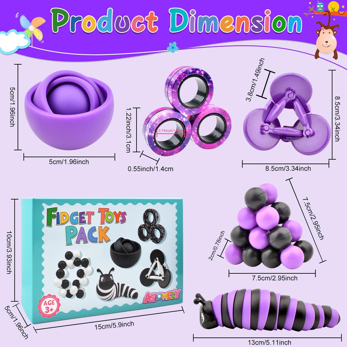 Fidget Toys Kids Pack, Autism Sensory Toys Set For Adults, Fidget Spinner Slug Magnetic Rings, Cool Gadget For Girls Boys Teens