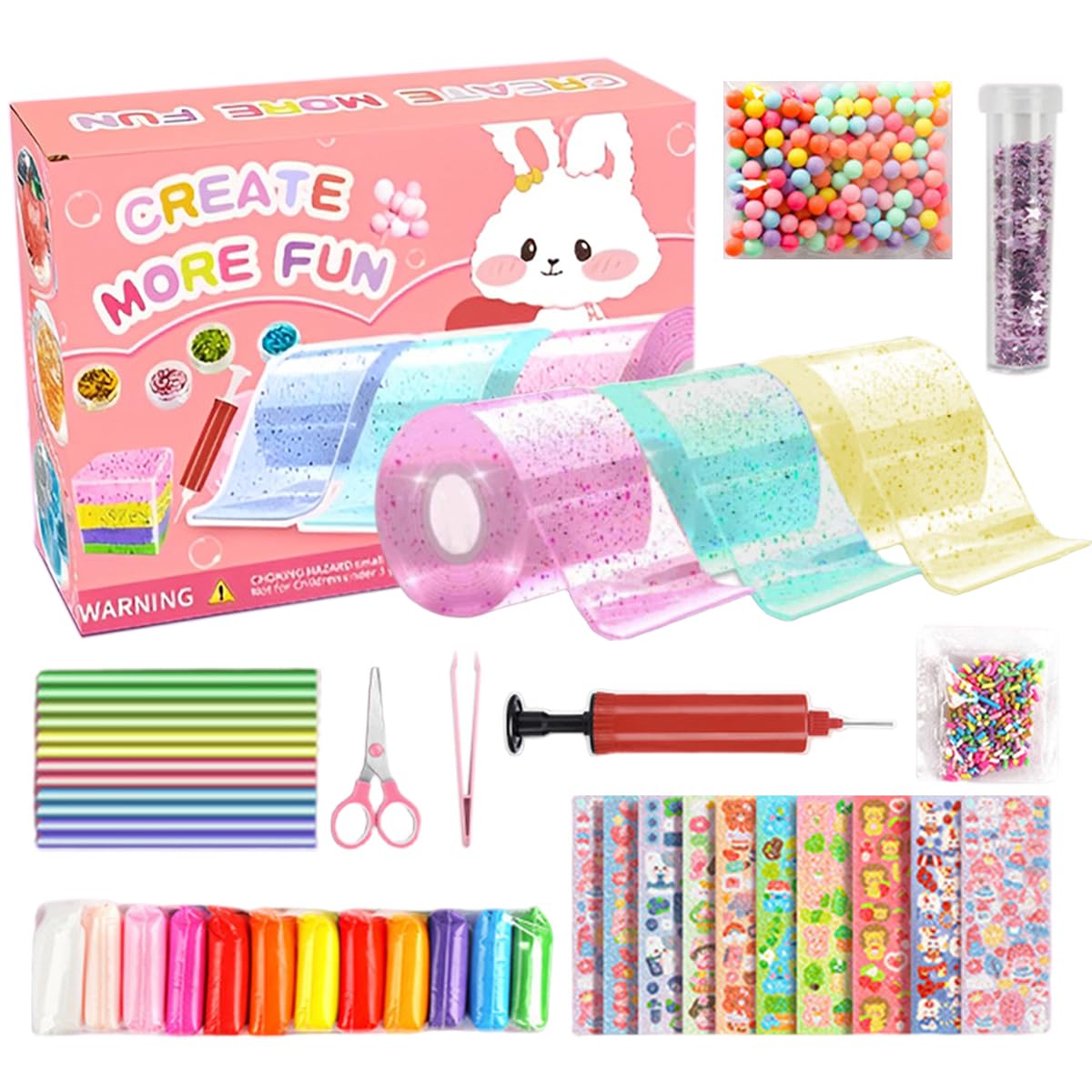 Zibuyu Diy Nano Tape Bubble Clay Craft Kit For Kids  Creative Diy Puffy Confetti Tape Art Set For Children, Squishy Making Make