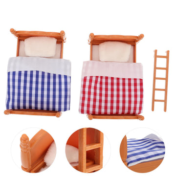 Veemoon Doll House Furniture Dollhouse Decoration Accessories Dollhouse mini Double beds Dollhouse Miniature Furniture Miniatures Bunk Bed