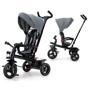 BABY JOY Tricycle, 5 in 1 Toddler Bike W/Removable Push Handle, Reversible Seat, EVA Wheel, Adjustable Canopy, Cup Holder & Stor