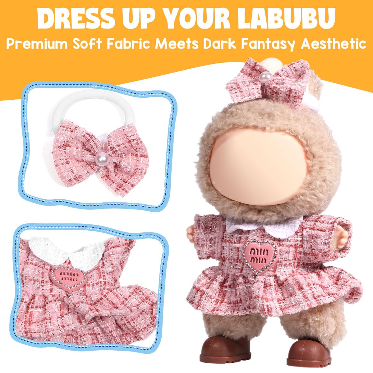 AICase for Labubu Clothes/for Labubu Outfits Clothes Set for 17cm Lububu Doll 2 Piece enhanced Dresses Set elegant Clothing for LA BUBU Girls Stylish Adorable Dolls Clothes Accessories (No Doll)_01