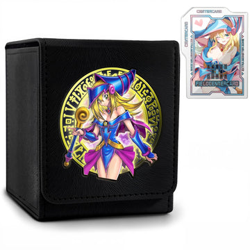sabermaster 3D Deck Box for YGO MTG - Leather Storage for 110 Cards, 38.45 cu in, Dark Magician Girl Design
