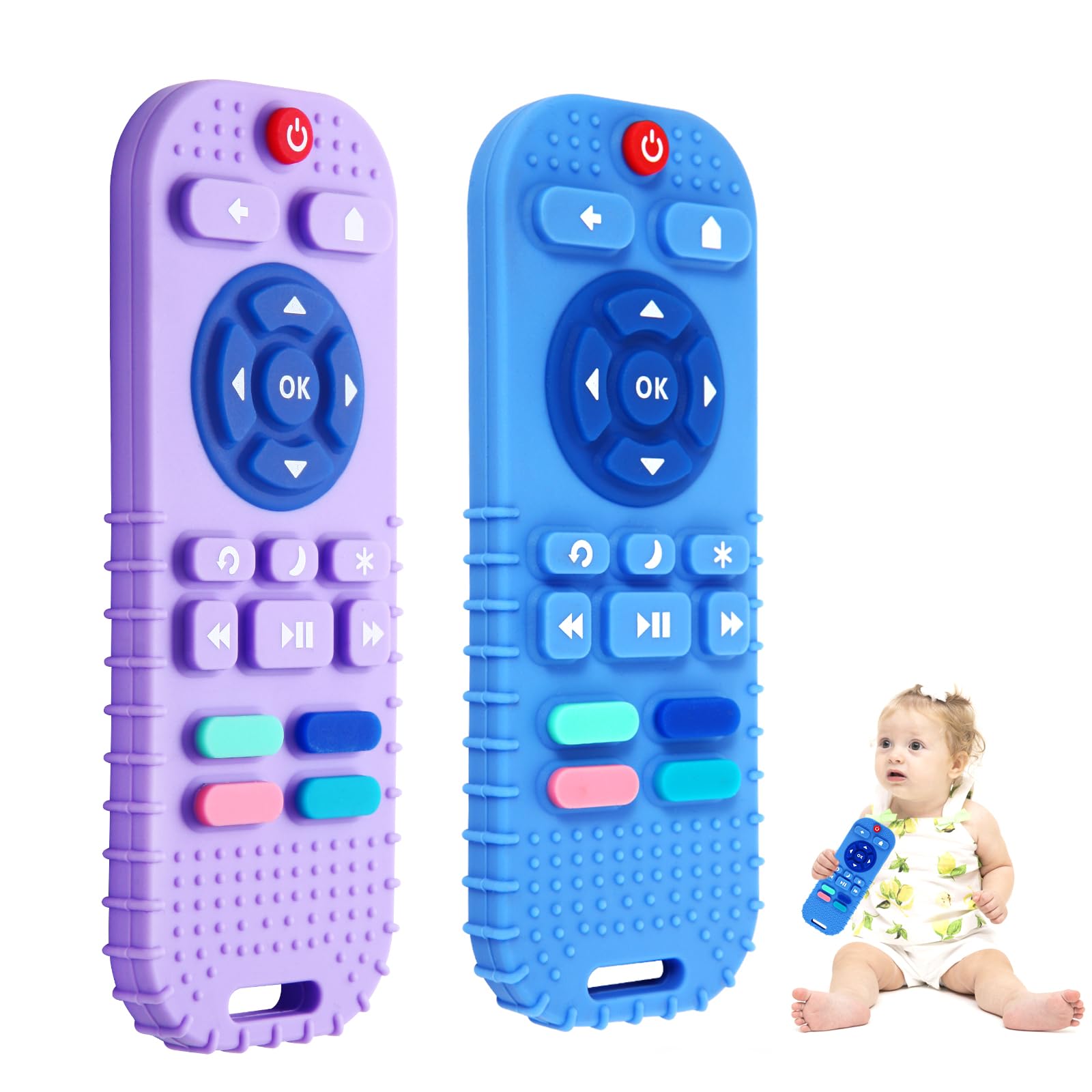 Hooku 2 Pack Silicone Teethers For Babies 6-12 Months, Sensory Teething Toys For Newborns To Toddlers, Infant Girl Boy Gifts