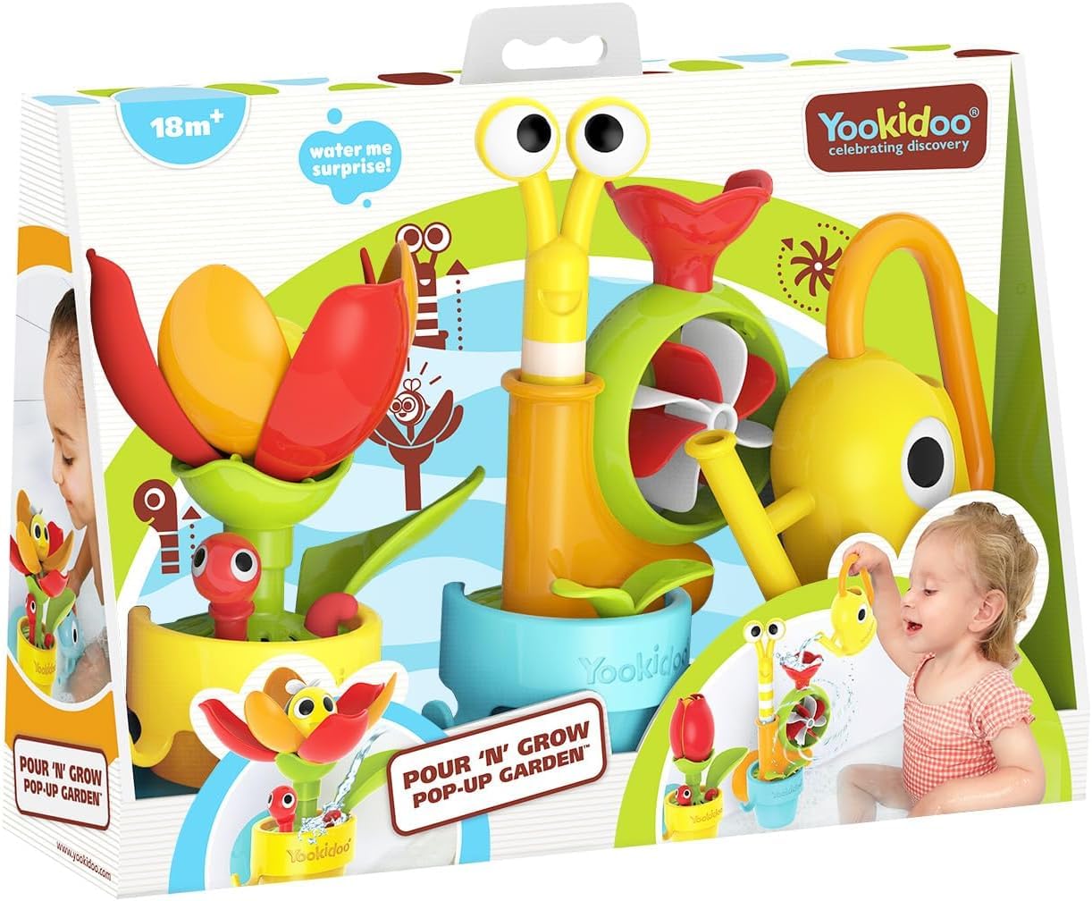 40218 YOOKIDOO Ephemeral Garden Baby Bath Toy with Garden Theme - Bath and Shower Game - Watering Can, Snail, Flowers - Baby Gif