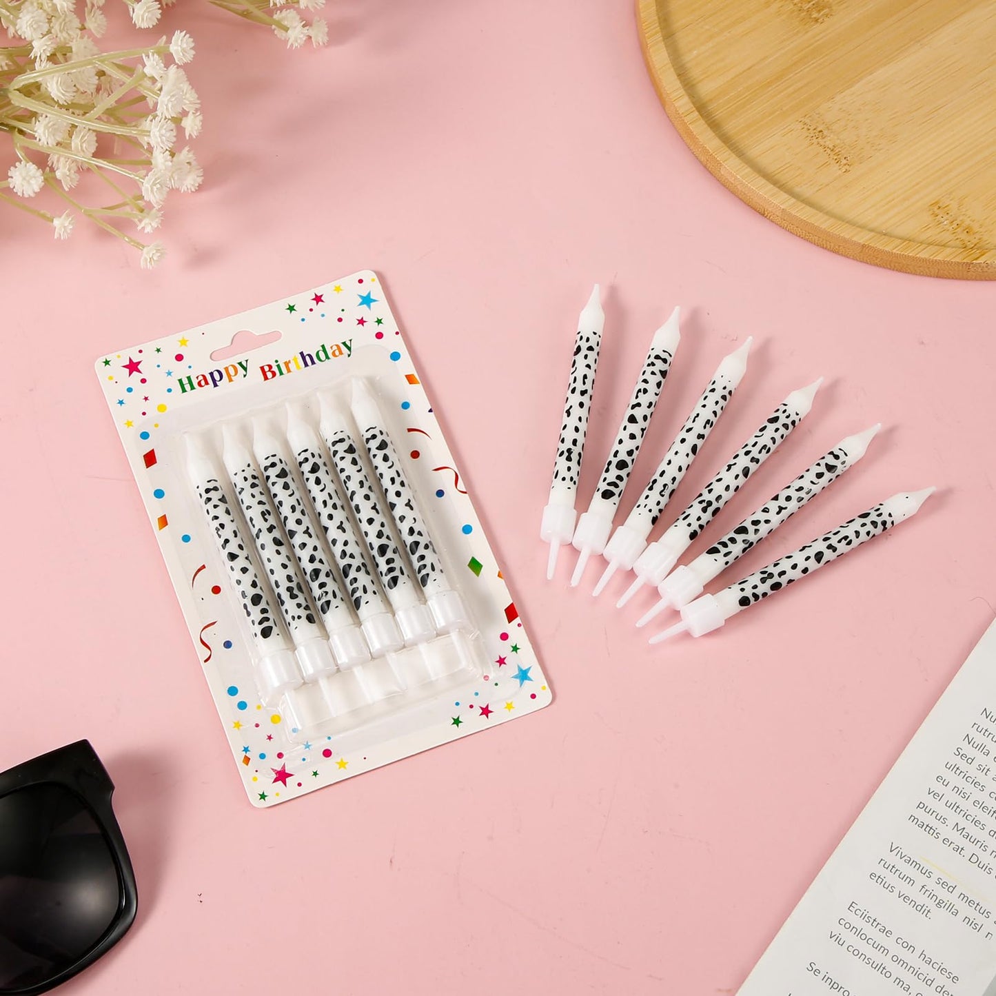 12pcs Cow Candles, Cow Print Cake Topper Birthday Party Candles Cake Decorations Baby Shower Birthday Farm Animal Theme for Girl