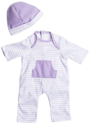 Jc Toys | Berenguer Boutique | La Baby Doll Outfit | 2 Piece Purple Striped Onesie|Washable| Ages 2+ | Fits Dolls 9'- 12'