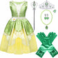 Princess Tiana Dress For Girls Green Fairy Frog Birthday Party Fancy Dresses Halloween Elf Costume Outfits With Accessories (3-4T)