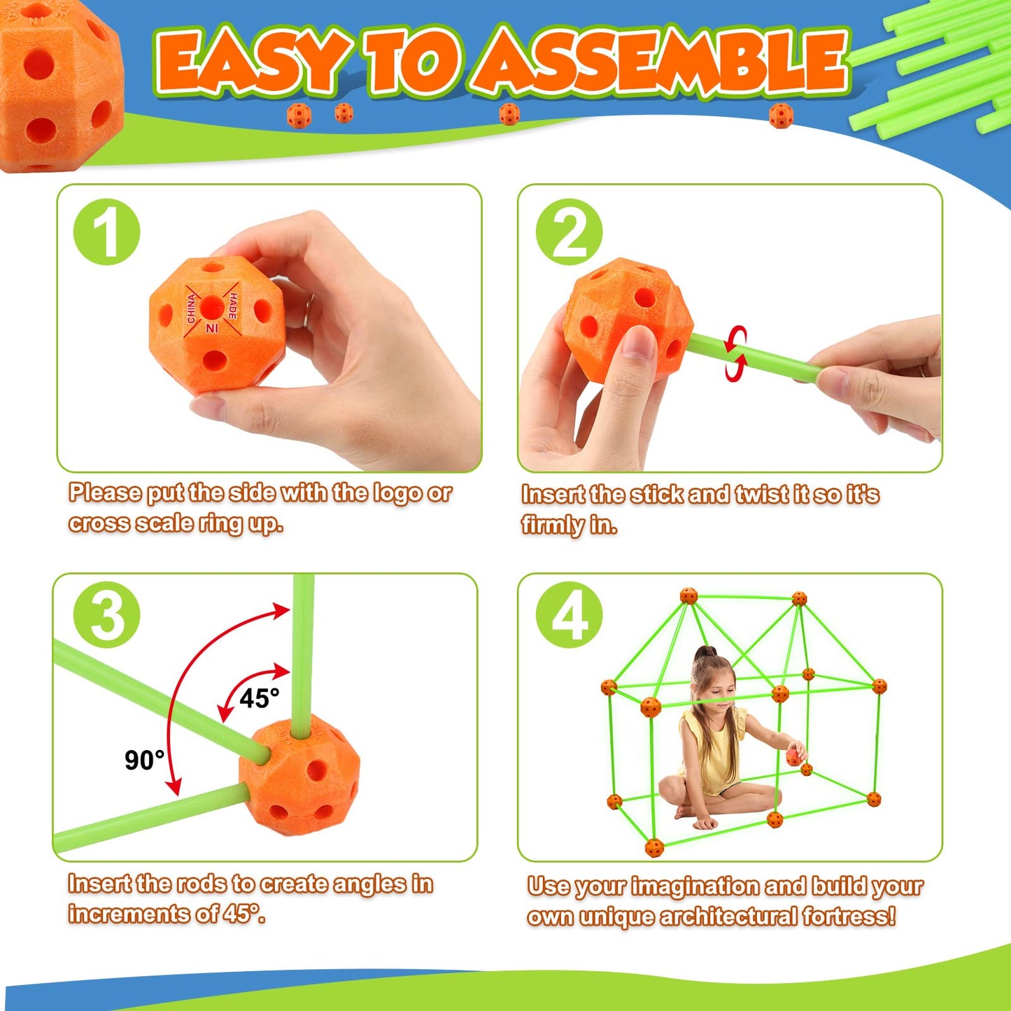 Getatoy Fort Building Kit For Kids - 100 Pcs Glow In The Dark Creative Stem Building Toys, Fun Fort Indoor Outdoor Toys Gift For