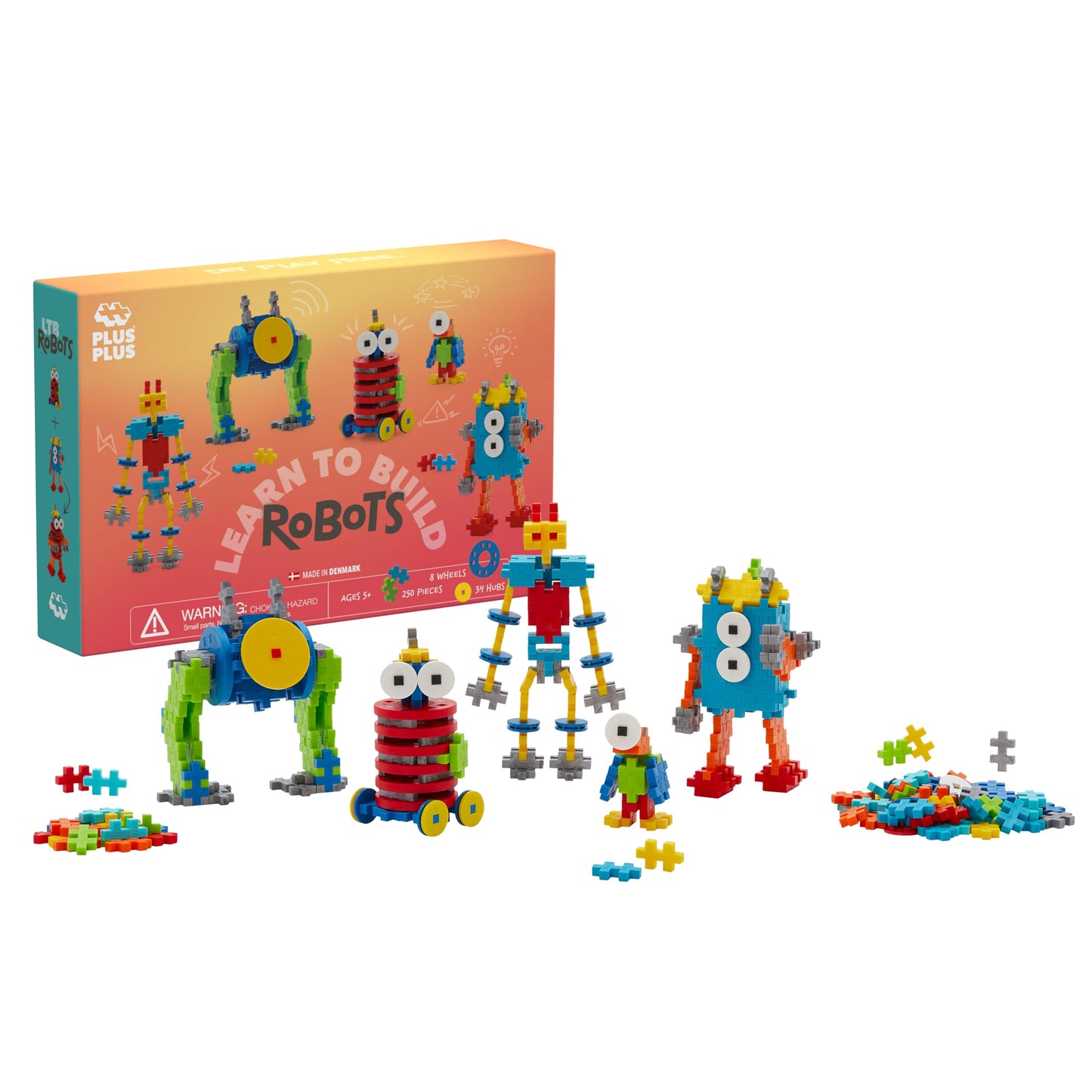 PLUS PLUS Learn to Build Set, Interlocking Mini Building Blocks, 3D Puzzle Construction Stem Toy for Kids - Robots, 250 Pieces