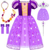 Aolliya Rapunzel Dress For Girls Purple Puff Sleeve Princess Costumes Fancy Dress Up For Halloween Cosplay Carnival