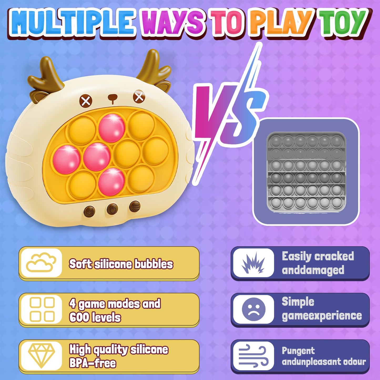 Thinhous Fast Push Game Handheld Toy - Electric Fidget Pop Game Sensory Light Up Toys With Music, Quick Push Bubble Games Birthd