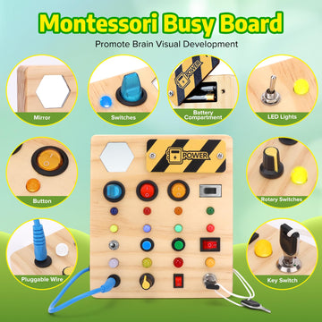 Wakeinsa Montessori Busy Board,Montessori Toys For 1-3 Years Old,Baby Sensory Board,Preschool Learning Activities,Wooden Toys For Toddler,Christmas & Birthday Gift For Boys & Girls