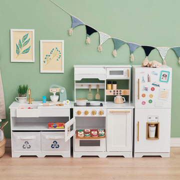 Teamson Kids Little Chef Atlanta Large Modular Wooden Play Kitchen with Interactive, Realistic Features, and 17 Kitchen Accessor