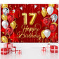 17Th Birthday Backdrop Banner Decorations Red And Gold For Boys Girls Happy 17 Years Old Bday Background Photography Party Decor Sign Supplies