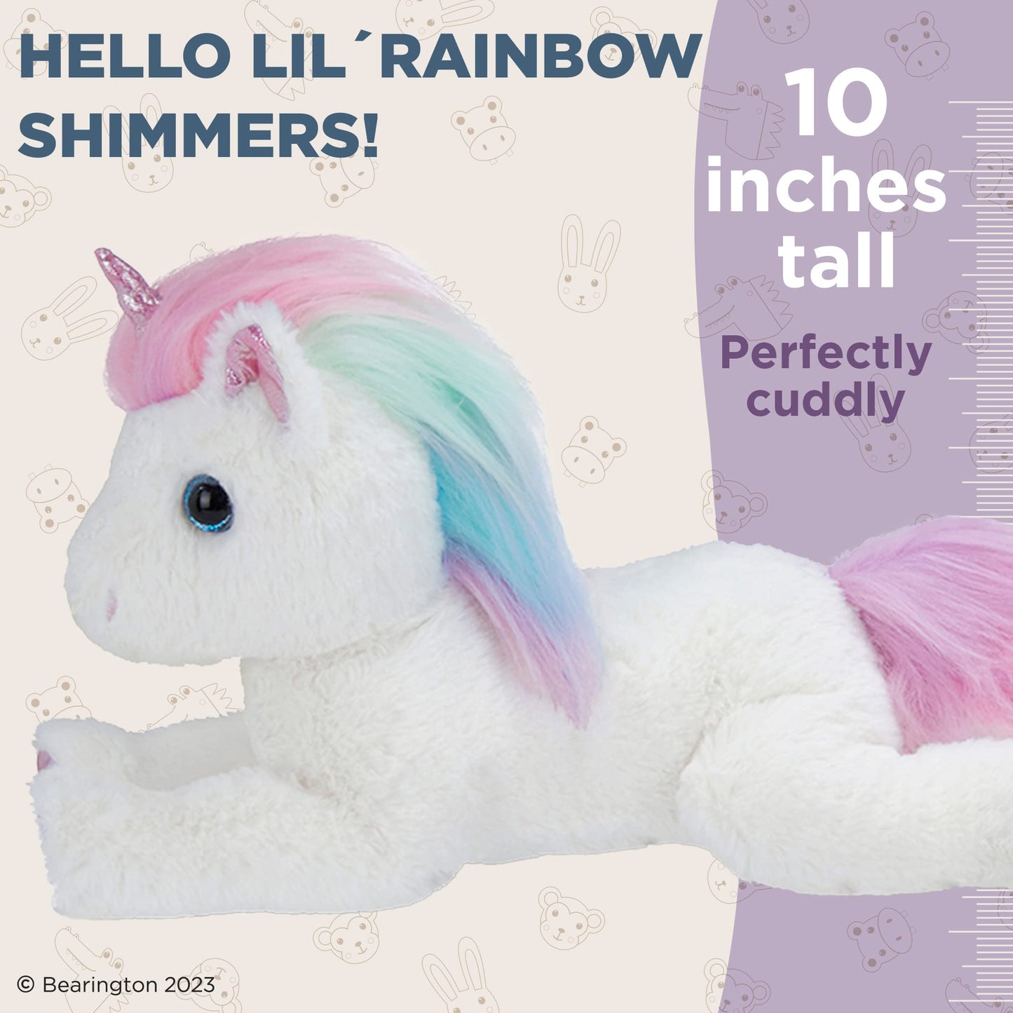 Bearington Lil' Rainbow Shimmers Unicorn Plush Stuffed Animal, 10 Inch, White, Soft Plush Material, Model 842878039429