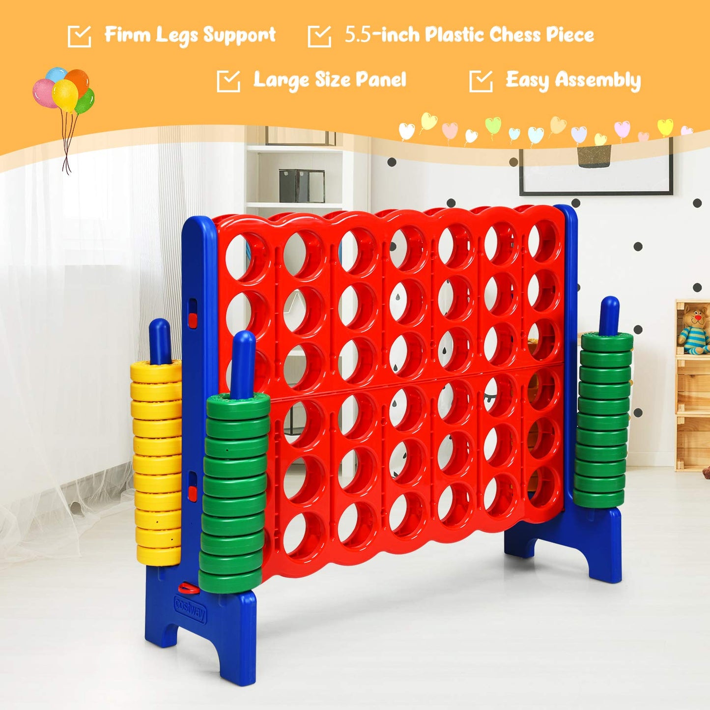 Arlime Giant 4 In A Row Connect Game, 47'' Jumbo 4-To-Score Toy Set W/Quick-Release Lever, Build-In Ring, Jumbo Sized For Kids &