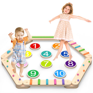 Haftkd Complete Indoor Play Set With Wooden Balance Beam - Balance Board, Wooden Activity Discs - Safe And Creative Active Play
