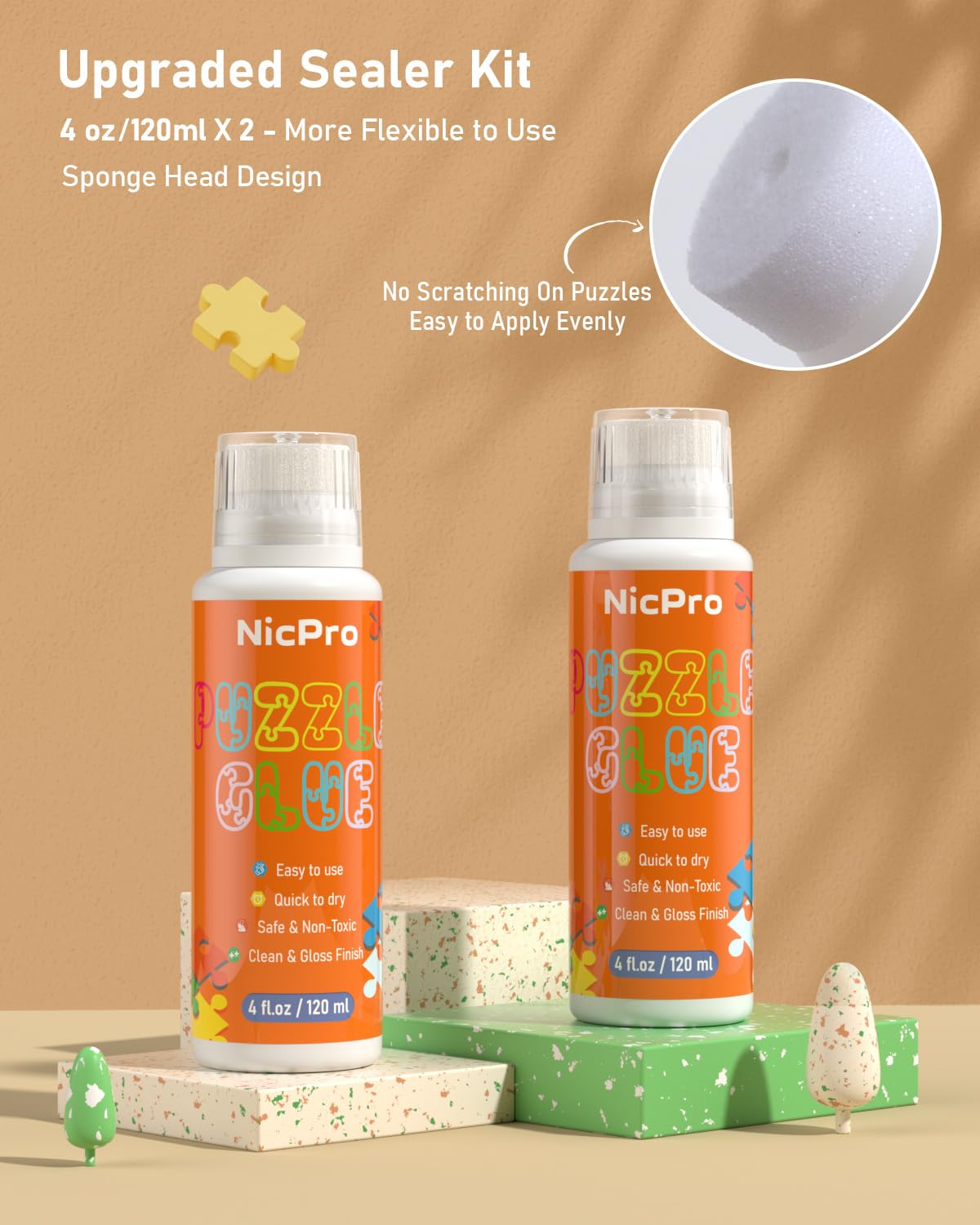 Nicpro 2 Pack Large Jigsaw Puzzle Glue 8Oz / 240Ml With Applicator, High Gloss & Quick Drying And Non-Toxic, Diamond Painting Se
