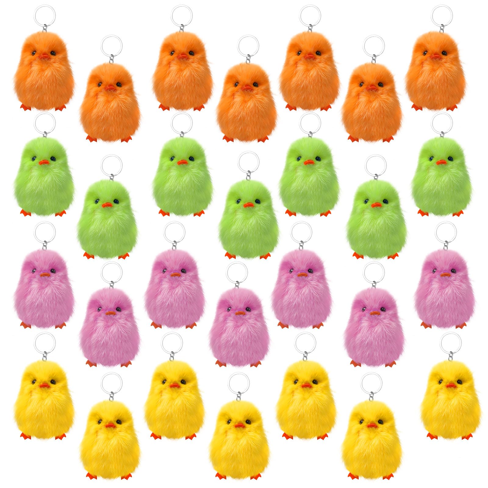 Olutacot 28 Pcs Small Chicken Keychain Easter Fluffy Chicks Mini Realistic Plush Chick Easter Fur Stuffed Toy Chick For Kids Diy