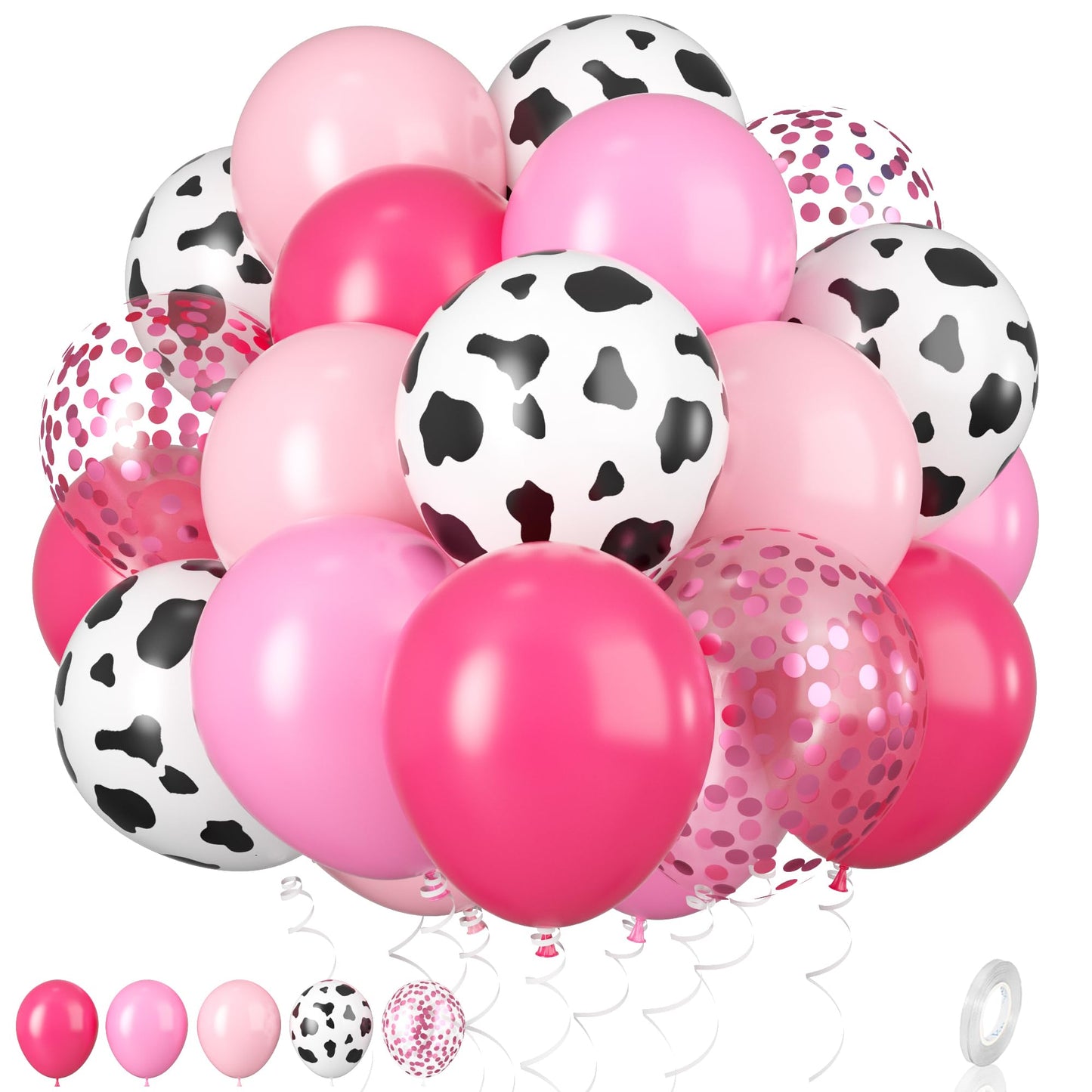 Cow Balloons, 12 Inch Pink Cow Print Balloon Hot Pink Pastel Pink Confetti Pink Helium Latex Balloons For Birthday, Girls, Cow P