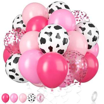 Cow Balloons, 12 Inch Pink Cow Print Balloon Hot Pink Pastel Pink Confetti Pink Helium Latex Balloons For Birthday, Girls, Cow P