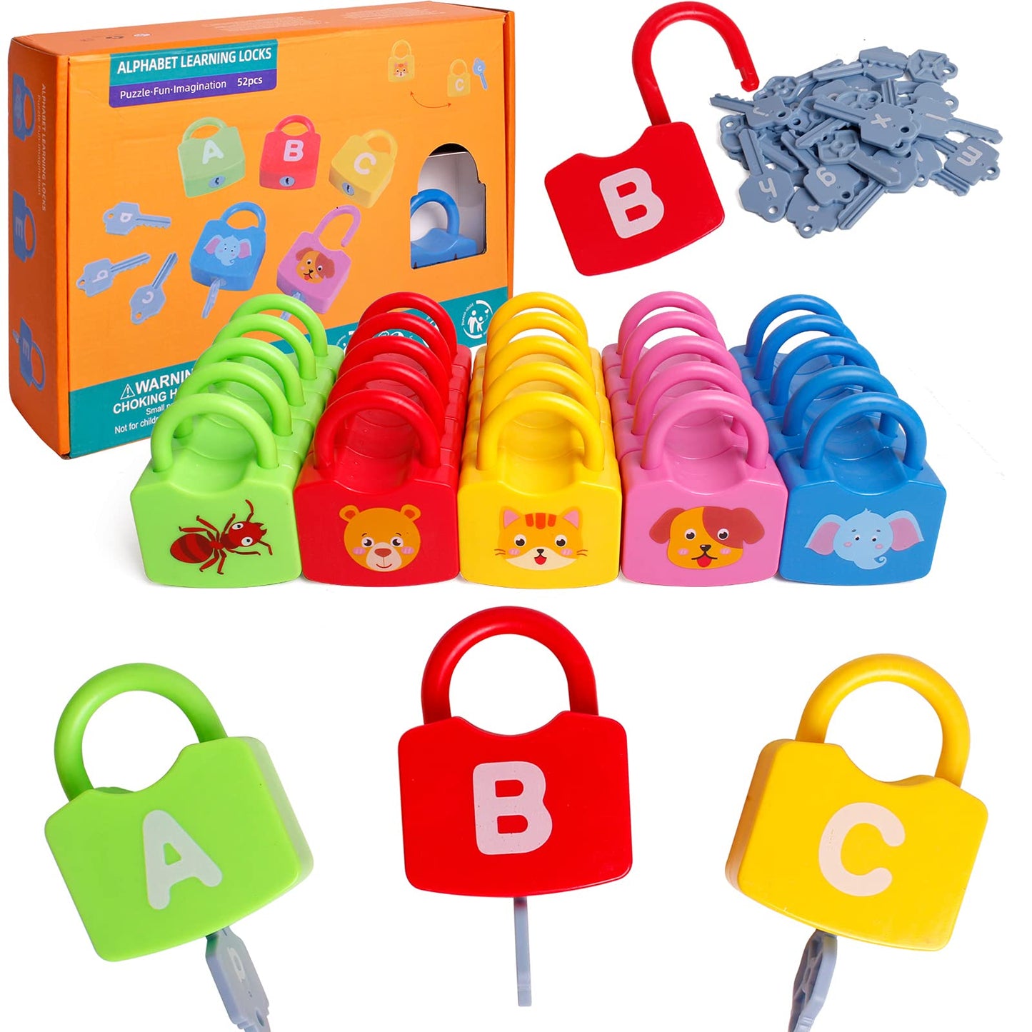 Dinhon Color Alphabet Learning Lock Toys - Educational Letter Game with 26 Locks & Keys for Ages 3+ - Model DH-21624 - Letter Learning Lock-2