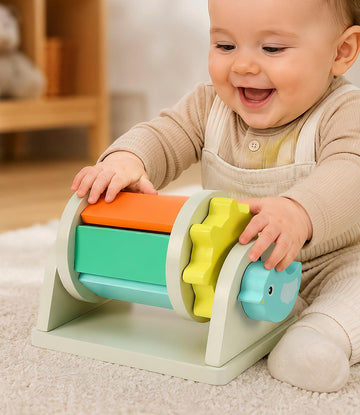 Intellibaby Wooden Interactive Spinning Drum Toy for kids, MultiSensory Development&Montessori Rainbow Spinner Toy,High Contras