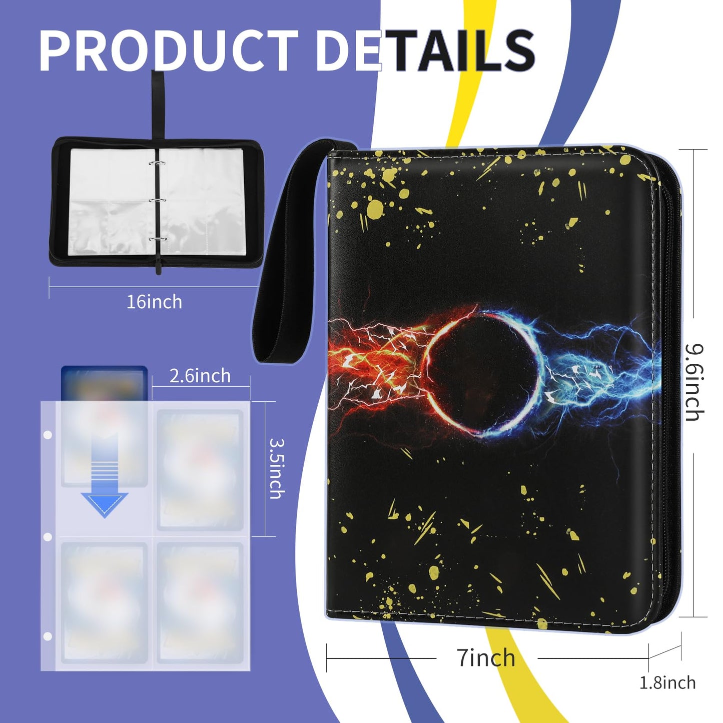 ANOVEL Card Binder for Trading Cards  440 Pockets TCG Trading Card Binder 4 Pocket Card Holder Album Case with 55 Removable Sleeves Gifts for Kids Children