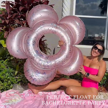 HeySplash Large Inflatable Pool Float - Light Pink Glitter Flower Ring, PVC, Model P723314204819
