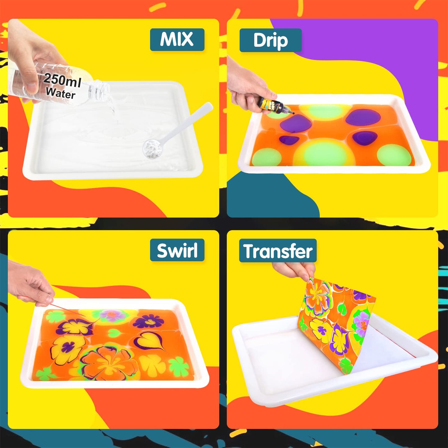 Coodoo Water Marbling Paint for Kids - Arts & Crafts Kit, A5 Size, Multicolor, Ideal for Ages 3-12